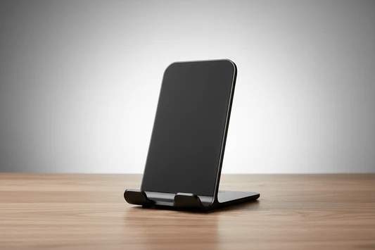 light-gray-radial-background-aesthetic-view-on-store-display-wood-desk-closeup-shot